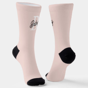 Modern Personalised Monogram and Name Pastel Pink Socks