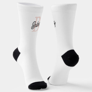 Modern Personalised Monogram and Name Pastel Pink Socks