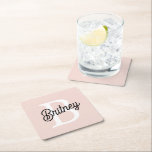 Modern Personalised Monogram and Name Pastel Pink Square Paper Coaster<br><div class="desc">Introducing our Modern Personalised Monogram and Name Pastel Pink Square Paper Coaster, a stylish addition to your table settings. These coasters feature a modern design in soft pastel pink, personalised with your monogram and name. Perfect for weddings, parties, or everyday use, they not only protect surfaces but also add a...</div>
