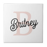 Modern Personalised Monogram and Name Pastel Pink Tile<br><div class="desc">Introducing our Modern Personalised Monogram and Name Pastel Pink Ceramic Tile, a chic and customisable addition to your décor. This tile features a soft pastel pink design, personalised with your monogram and name, making it a unique and stylish touch for any space. Perfect for use as a decorative accent in...</div>