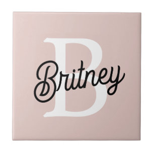 Modern Personalised Monogram and Name Pastel Pink Tile
