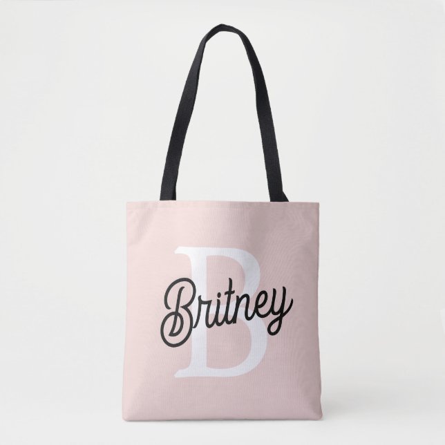 Modern Personalised Monogram and Name Pastel Pink Tote Bag (Front)