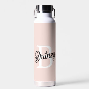 Modern Personalised Monogram and Name Pastel Pink Water Bottle