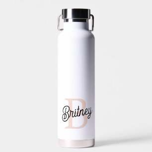Modern Personalised Monogram and Name Pastel Pink Water Bottle