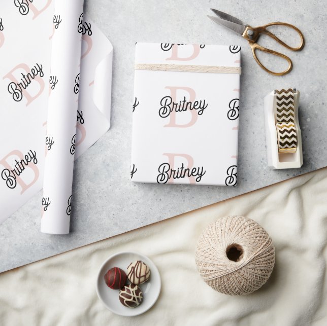 Modern Personalised Monogram and Name Pastel Pink Wrapping Paper (Crafts)