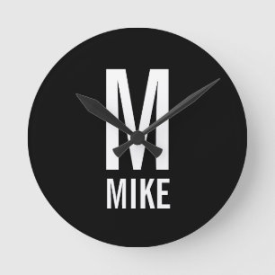 Modern Personalised Monogram and Name Round Clock