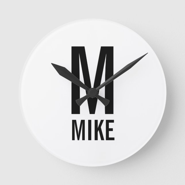 Modern Personalised Monogram and Name Round Clock (Front)