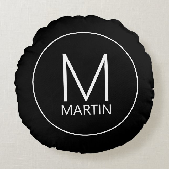 Modern Personalised Monogram and Name Round Pillow (Front)
