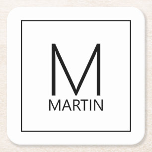 Modern Personalised Monogram and Name Square Paper Coaster