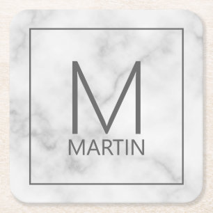 Modern Personalised Monogram and Name Square Paper Coaster