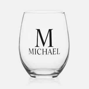 Modern Personalised Monogram and Name Stemless Wine Glass