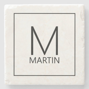 Modern Personalised Monogram and Name Stone Coaste Coaster