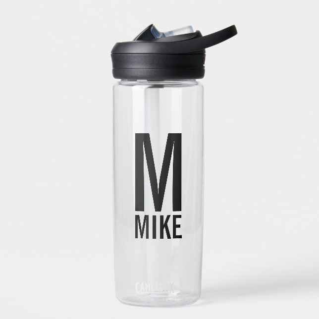 Modern Personalised Monogram and Name Water Bottle (Left)