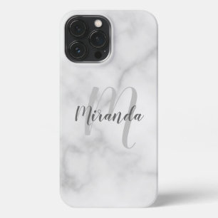 Modern Personalised Monogram and Name White Marble iPhone 13 Pro Max Case