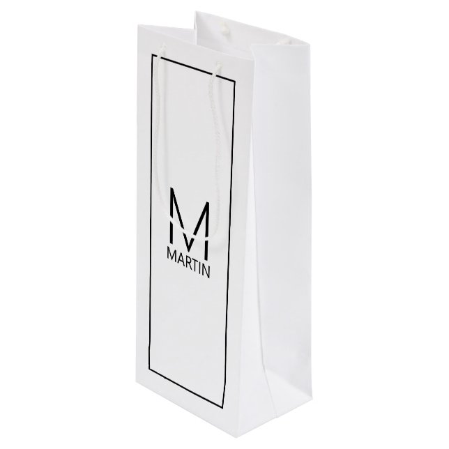 Modern Personalised Monogram and Name Wine Gift Ba Bag (Front Angled)