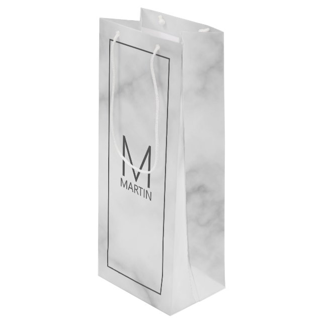 Modern Personalised Monogram and Name Wine Gift Bag (Front Angled)