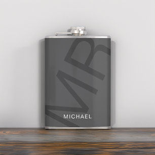 Modern Personalised Monogram Grey Hip Flask