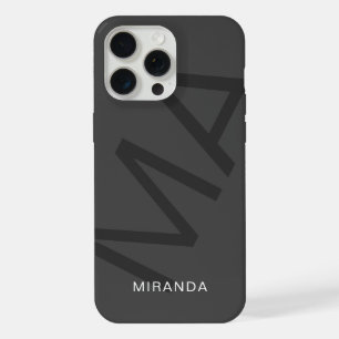 Modern Personalised Monogram Grey iPhone 15 Pro Max Case