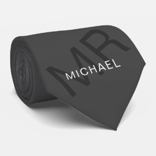 Modern Personalised Monogram Grey Tie