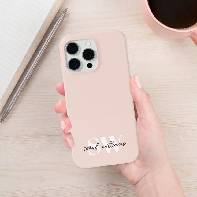 Modern Personalised Monogram Name Pink iPhone Case (Creator Uploaded)