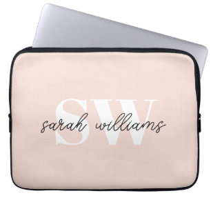 Modern Personalised Monogram Name Pink Laptop Sleeve
