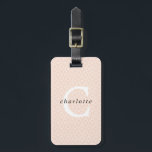 Modern Personalised Monogram Overlay Luggage Tag<br><div class="desc">A pretty and modern personalised luggage tag in a scandi minimalist style. The design features a light coral background,  hand drawn diamond pattern,  and personalised initial in white font and first name in black font.</div>