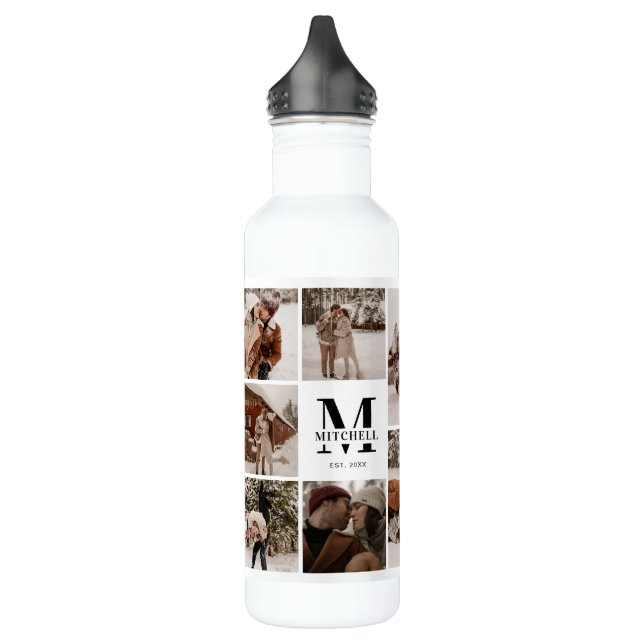 Modern Personalised Monogram & Photo Collage 710 Ml Water Bottle (Left)