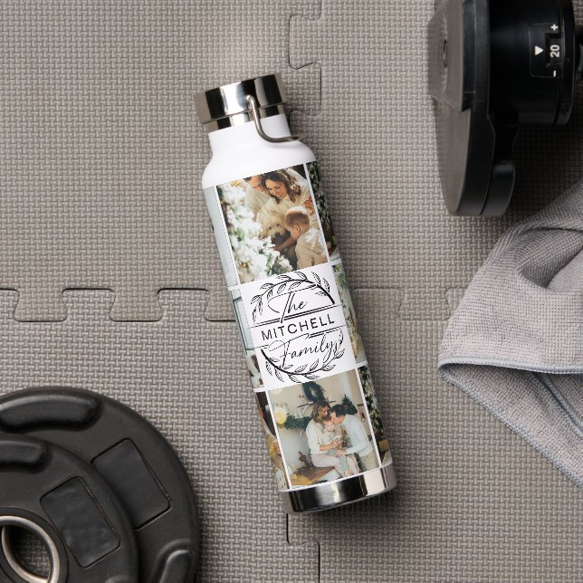 Modern Personalised Monogram & Photo Collage Water Bottle (Gym)