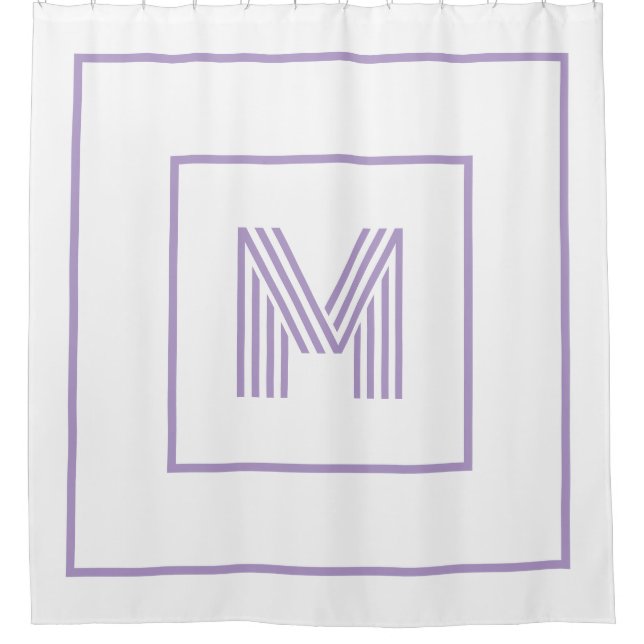 Modern Personalised Monogram white purple Shower Curtain (Front)