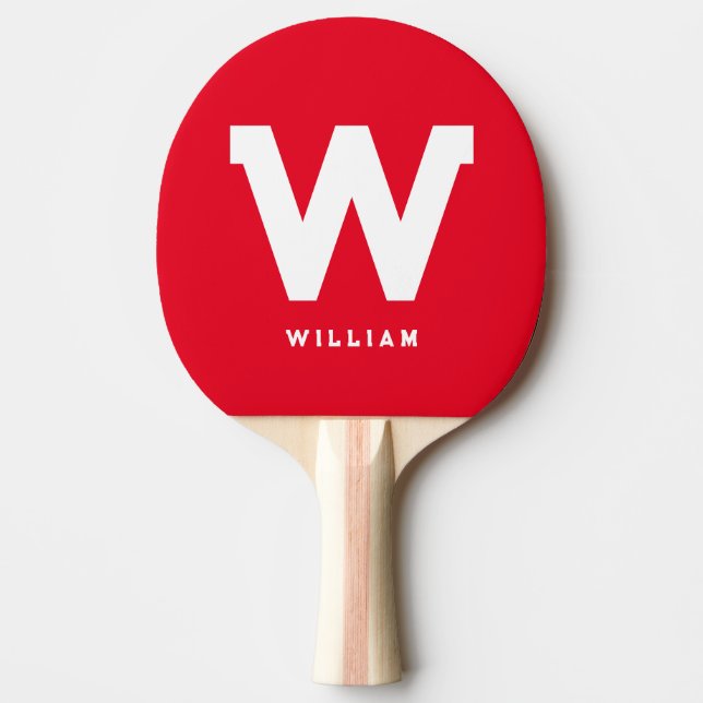 Modern Personalised Monogrammed Table Tennis Red Ping Pong Paddle (Front)