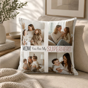 Modern Personalised Mum Superhero Photo Collage Cushion