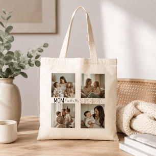 Modern Personalised Mum Superhero Photo Collage Tote Bag