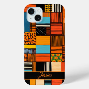 Modern Personalised Name African Print Ethnic  iPhone 15 Mini Case