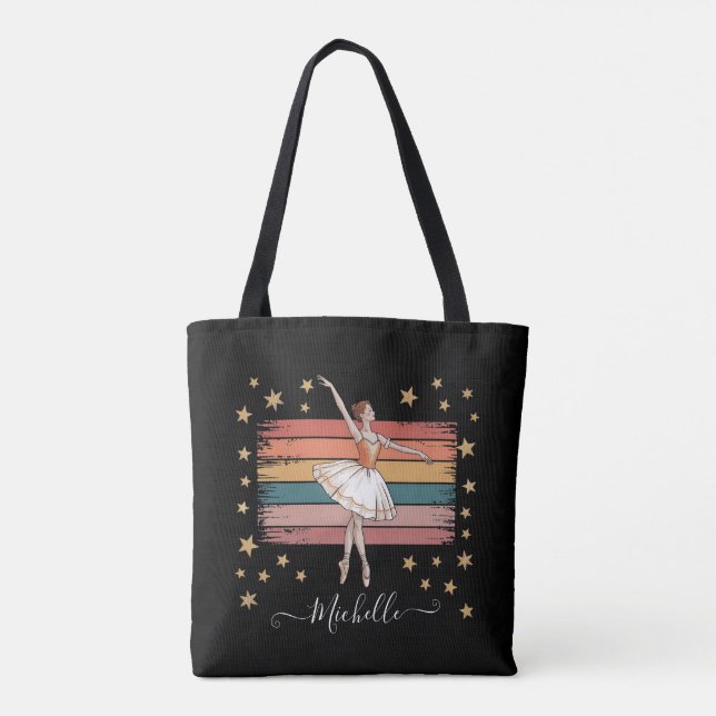 Modern Personalised Name Ballet Ballerina black    Tote Bag (Back)