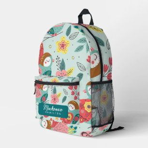 Modern Personalised Name Bird Pattern Printed Backpack