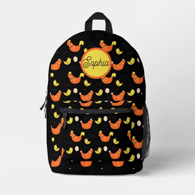Modern Personalised Name Chicken Farm  Printed Backpack (Front)