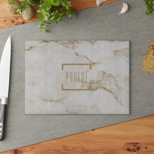 Modern Personalised Name Gold Effect Marble Cutting Board (Gold Marble Pattern Cutting Board)