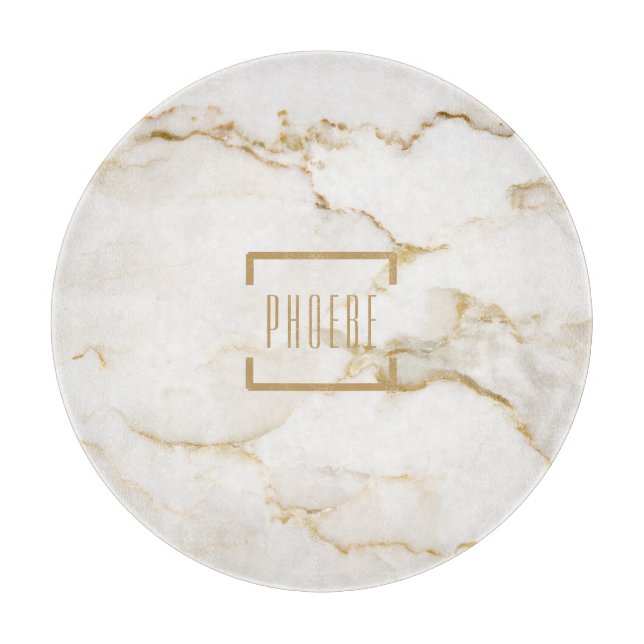 Modern Personalised Name Gold Effect Marble Cutting Board (Front)