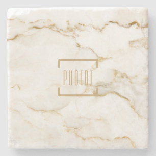 Modern Personalised Name Gold Effect Marble Stone Coaster