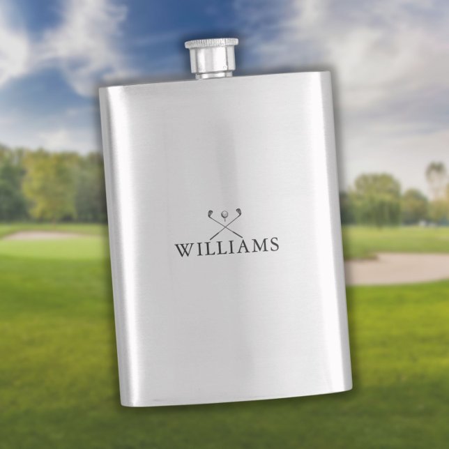 Modern Personalised Name Golf Clubs Hip Flask (Creator Uploaded)