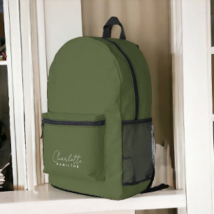 Modern Personalised Name Green Tones Printed Backpack