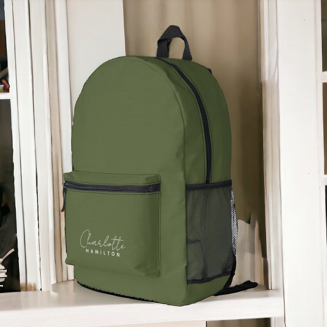 Modern Personalised Name Green Tones Printed Backpack (Modern Personalized Name Green Tones Printed Backpack from Ricaso. Available in other colors)
