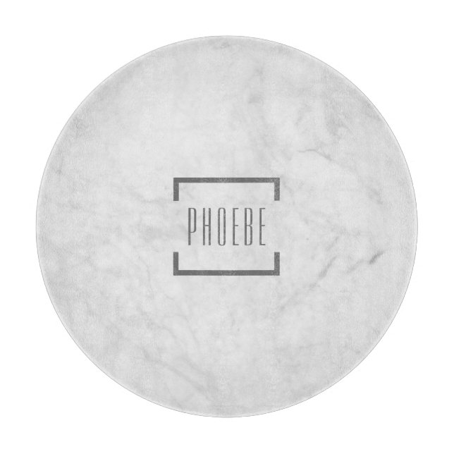 Modern Personalised Name Grey Marble Pattern Cutting Board (Front)