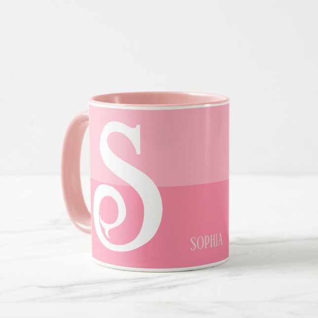Modern Personalised Name Letter pink Colour Shade Mug (Front Left)