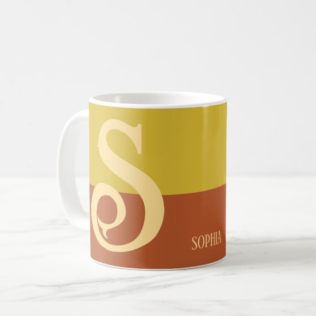 Modern Personalised Name Letter Thanksgiving colou Coffee Mug (Front Left)