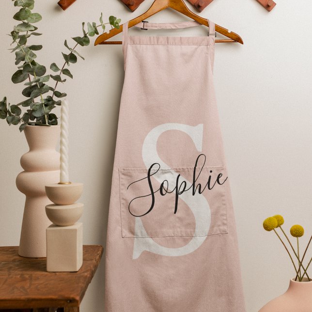 Modern Personalised Name Monogram Pastel Pink Apron (Creator Uploaded)