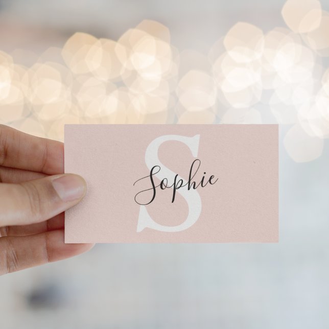 Modern Personalised Name Monogram Pastel Pink Business Card (Creator Uploaded)