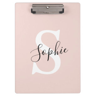 Modern Personalised Name Monogram Pastel Pink Clipboard