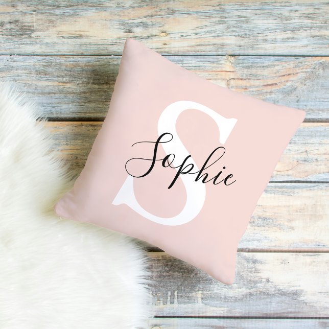Modern Personalised Name Monogram Pastel Pink Cushion (Creator Uploaded)
