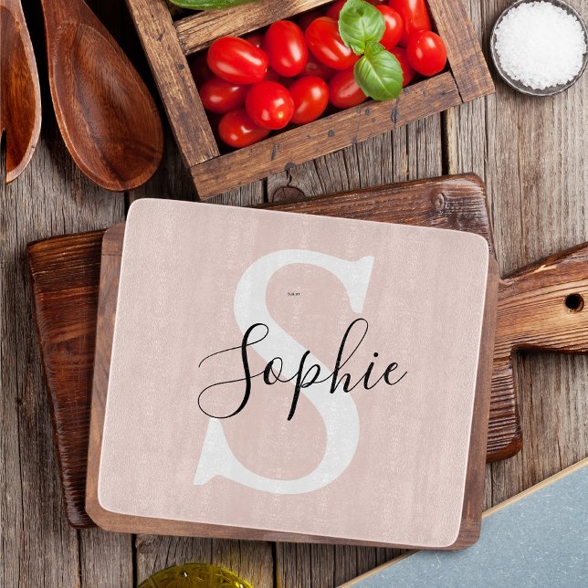 Modern Personalised Name Monogram Pastel Pink Cutting Board (Creator Uploaded)